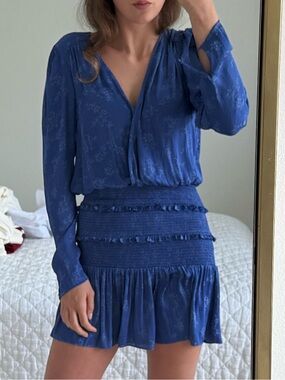 Blue Life Cobalt Blue Long Sleeve V-Neck Mini Dress